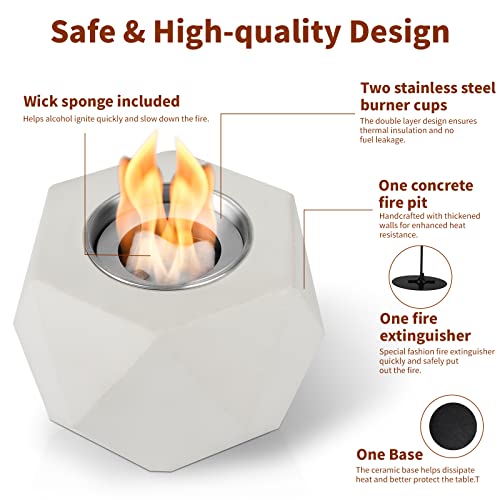 Table Top Fire Pit Bowl - Concrete Tabletop Fireplace Indoor Outdoor Decor Portable Rubbing Alcohol Burner Smores Maker for Patio Balcony with Extinguisher - Image 2