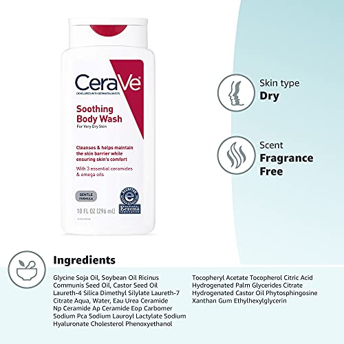 CeraVe Soothing Body Wash for Dry Skin | Shower Oil for Sensitive, Dry, Itchy, and Eczema-Prone Skin | Fragrance Free & Paraben Free & Sulfate Free | 10 oz - Image 2