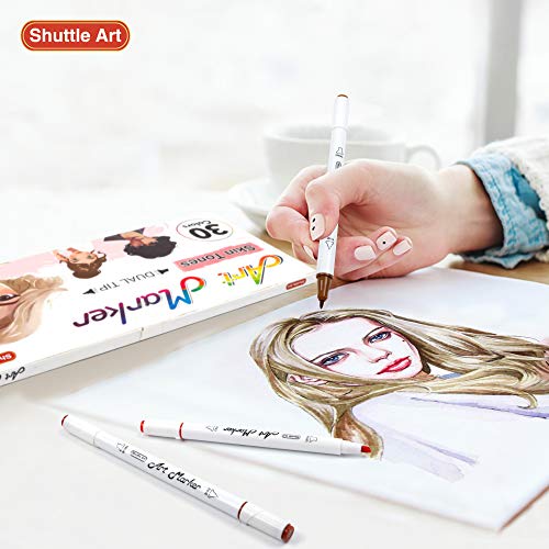 Shuttle Art 30 Colors Skin Tone&Hair Art Markers, Dual Tip Alcohol Based Flesh Color Marker Pen Set Contains 1 Blender Perfect for Kids & Adults Portrait,Comic, Anime, Manga, Illustration - Image 4
