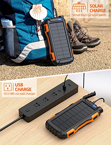 Power-Bank-Solar-Charger - 42800mAh Power Bank,Portable Charger,External Battery Pack 5V3.1A Qc 3.0 Fast Charging Built-in Super Bright Flashlight (Light Orange) - Image 7