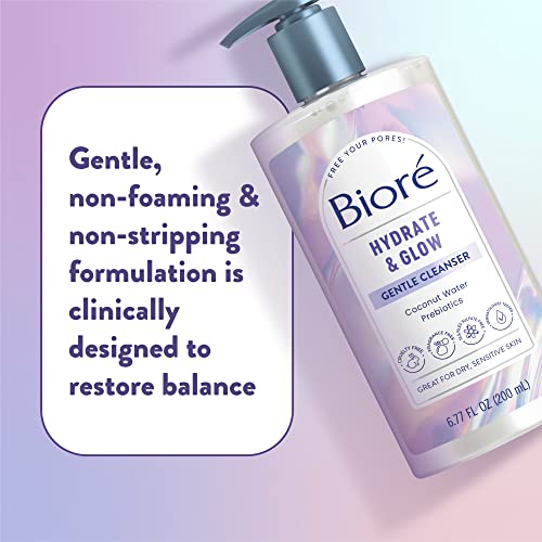 Biore Hydrate & Glow Gentle Face Wash for Dry Skin, Sensitive Skin, Dermatologist Tested, Fragrance Free, SLS/SLES Sulfate Free Facial Cleanser, Cruelty Free & Vegan Friendly 6.77 Oz Bottle  - Image 7