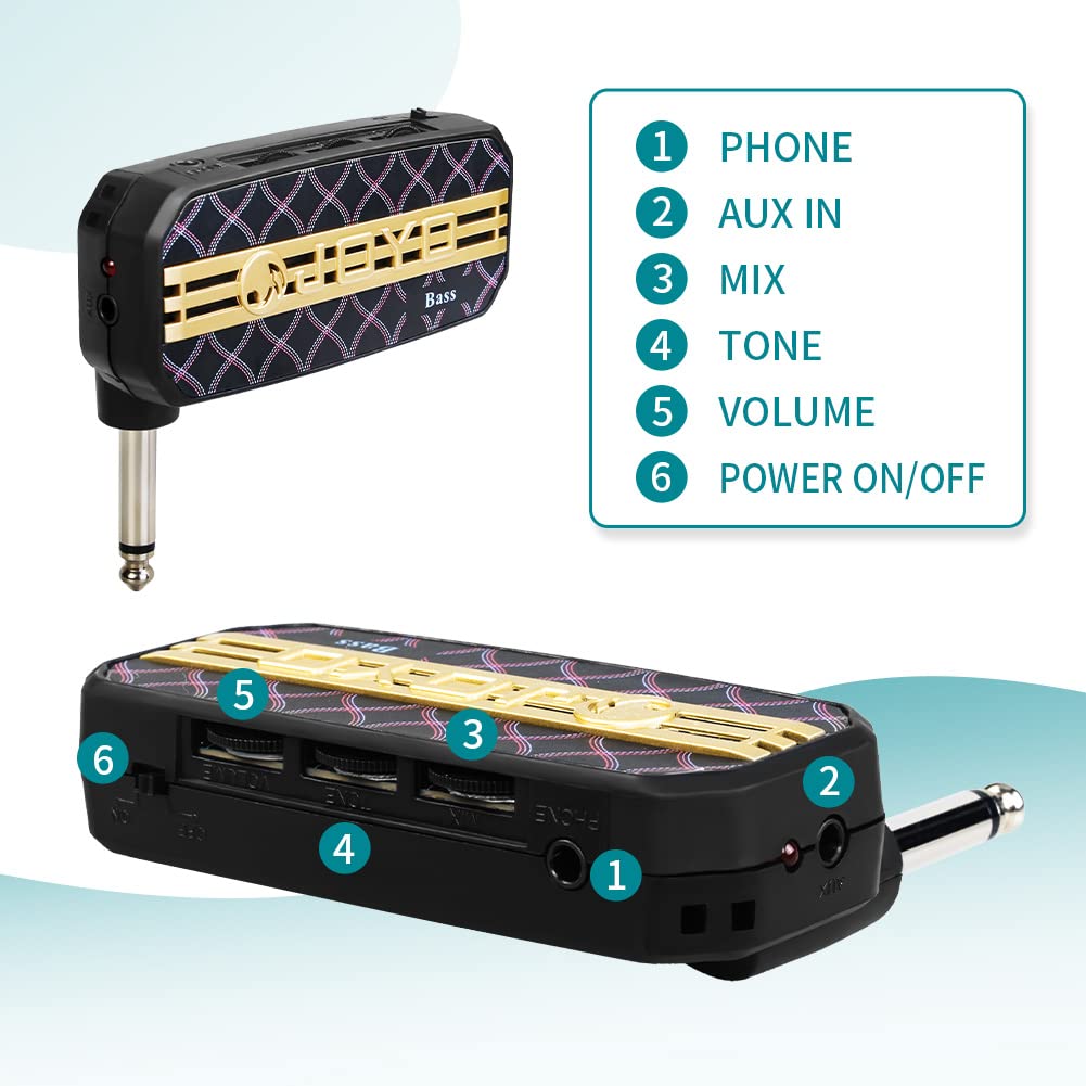 JOYO Bass Guitar Headphone Amp Bassist Pocket Mini Practice Amplifier with Aux in(JA-03B) - Image 5