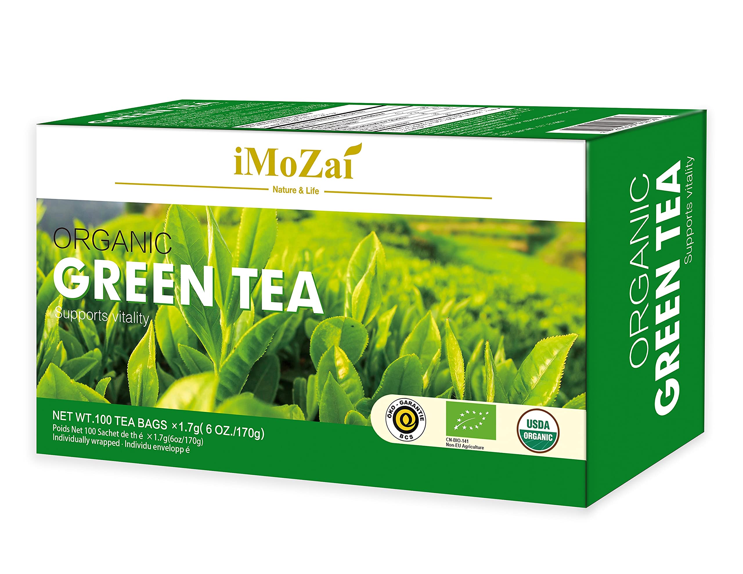 Imozai Organic Green Tea Bags 100 Count Individually Wrapped - Image 8
